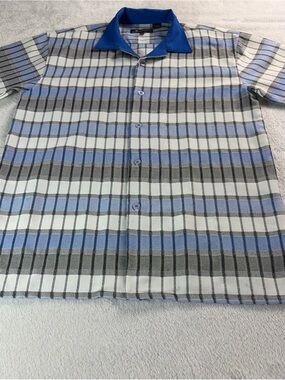 Montique Button Shirt Mens MED Stripe Short Sleeve Collar Polyester